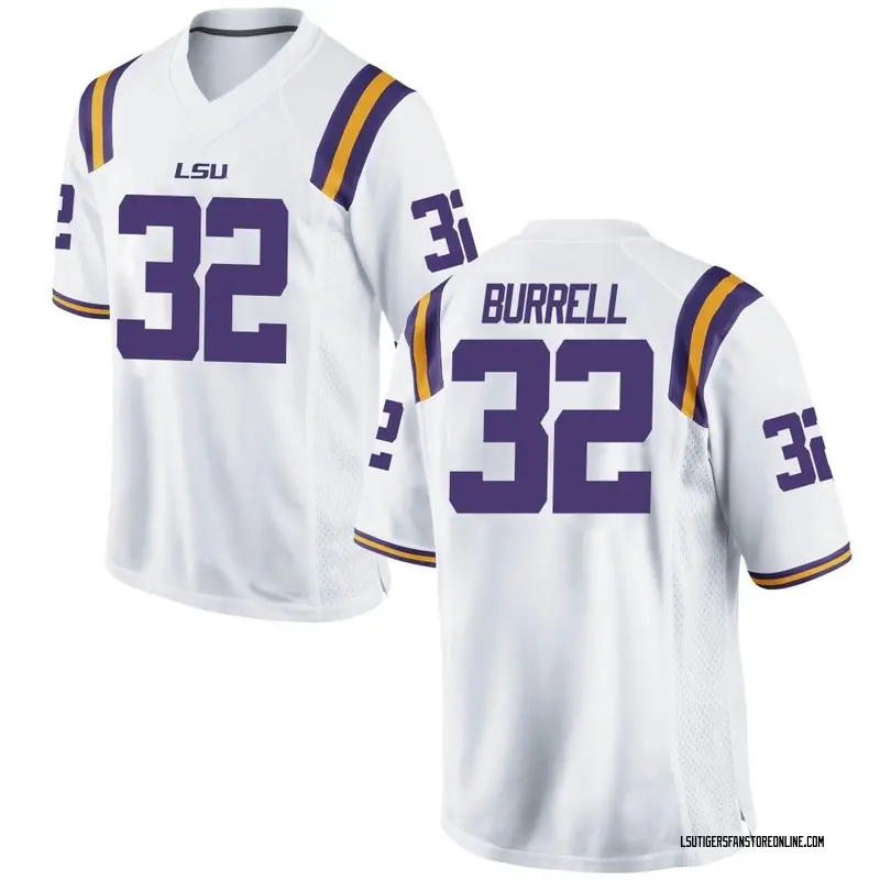 Game Men's Aeron Burrell LSU Tigers White Football College Jersey