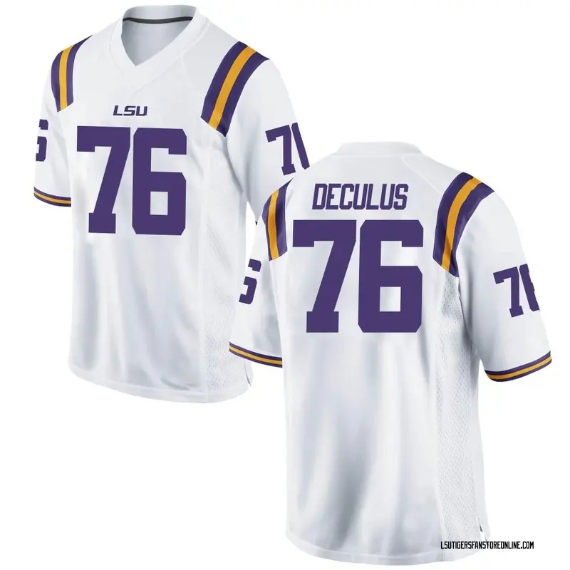 Game Men's Austin Deculus LSU Tigers White Football College Jersey