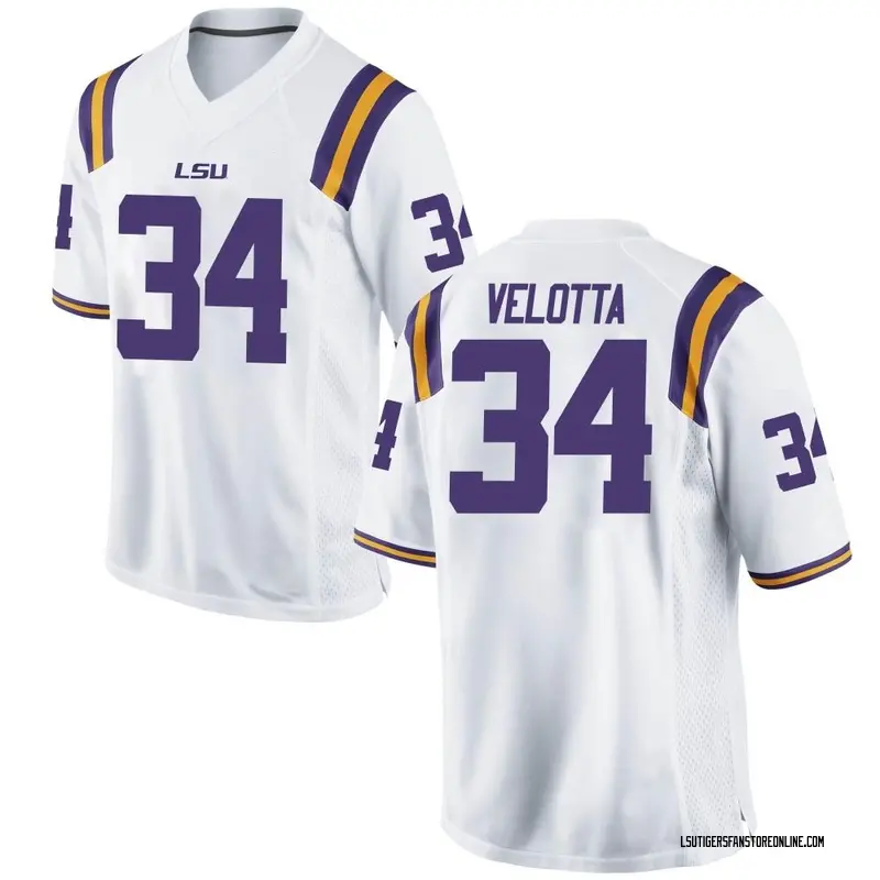 Game Men's Skip Velotta LSU Tigers White Football College Jersey
