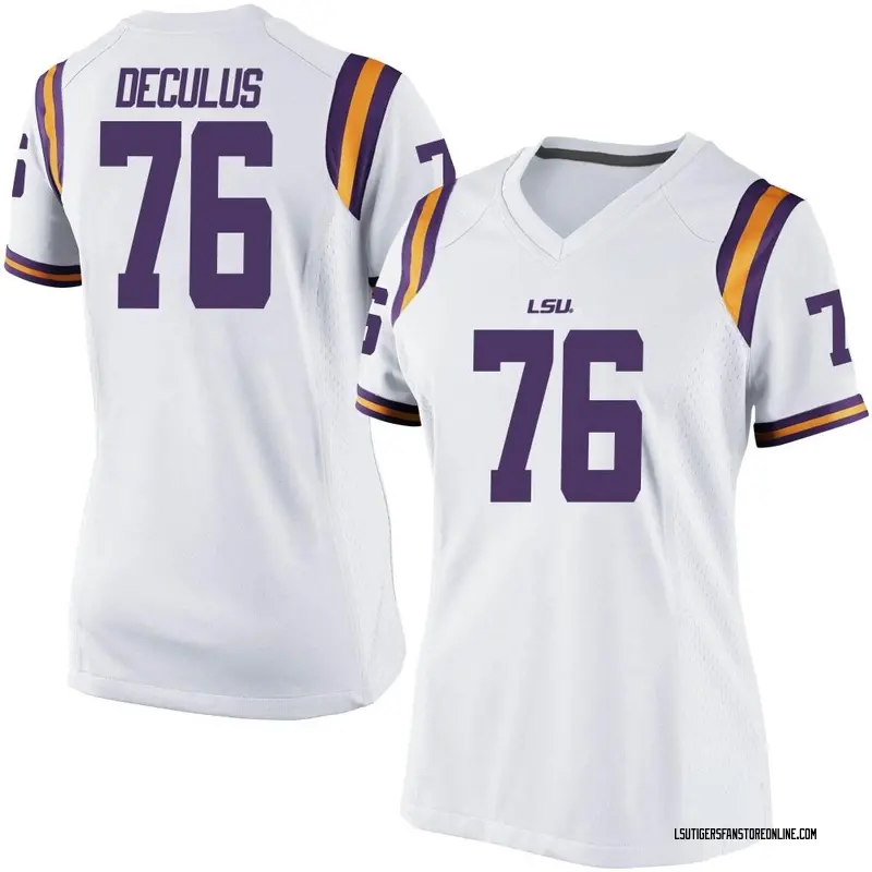 Game Women's Austin Deculus LSU Tigers White Football College Jersey
