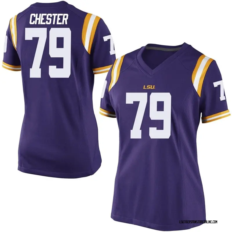 Game Women's DJ Chester LSU Tigers Purple Football College Jersey