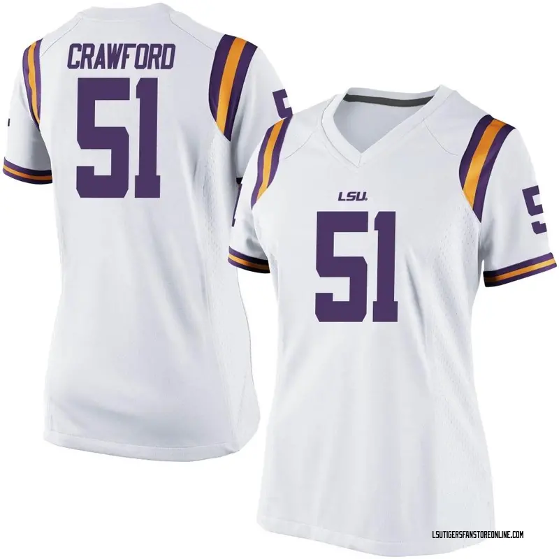 Game Women's Thomas Crawford LSU Tigers White Football College Jersey