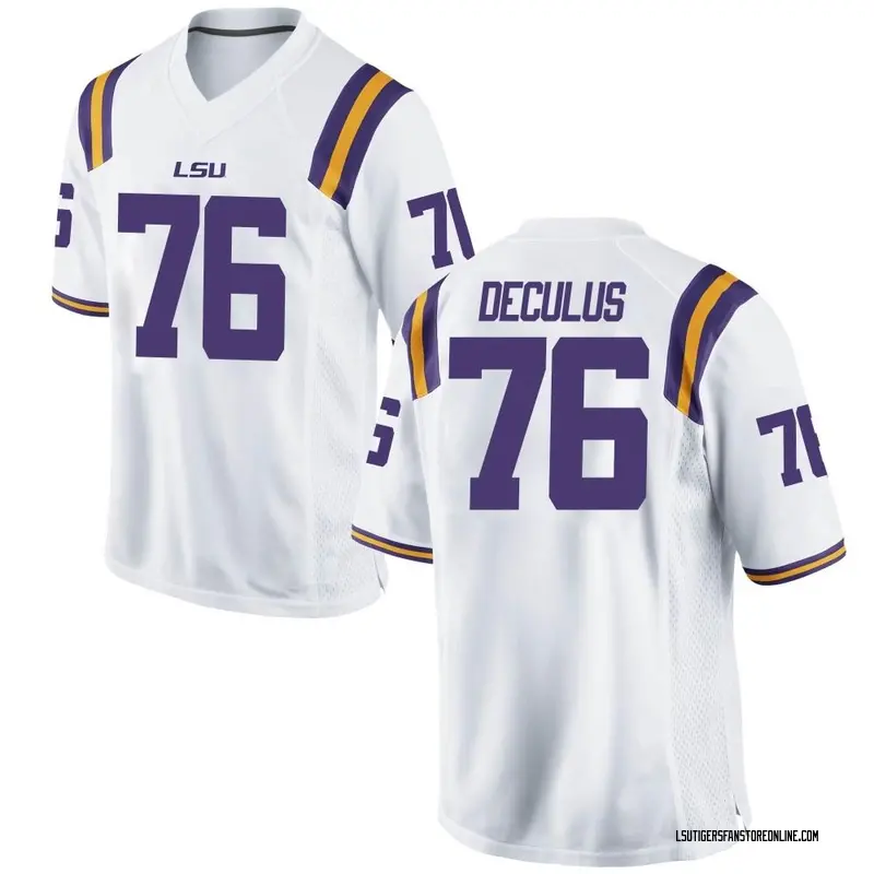Game Youth Austin Deculus LSU Tigers White Football College Jersey