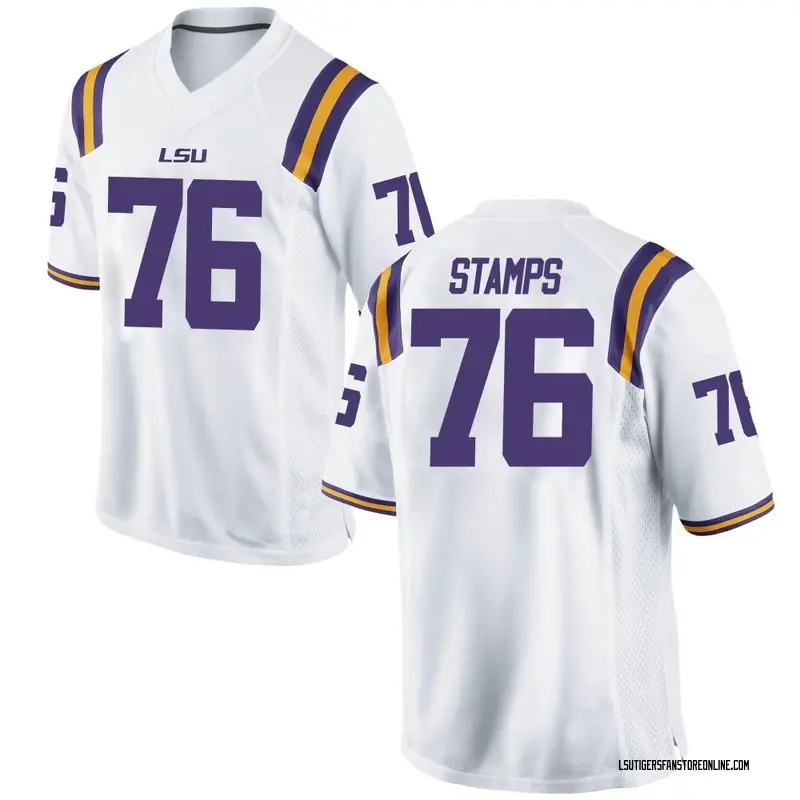 Game Youth Christian Stamps LSU Tigers White Football College Jersey