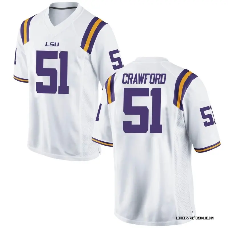 Game Youth Thomas Crawford LSU Tigers White Football College Jersey