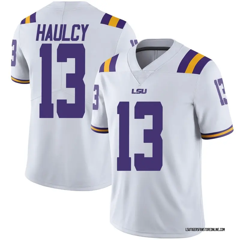 Limited Youth A.J. Haulcy LSU Tigers White Football College Jersey