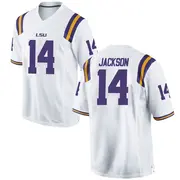 Replica Men's CJ Jackson LSU Tigers White Football College Jersey