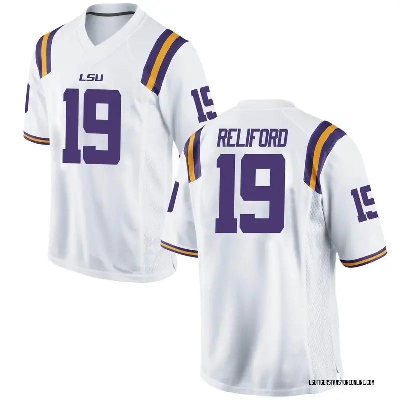 Replica Men's Gabriel Reliford LSU Tigers White Football College Jersey