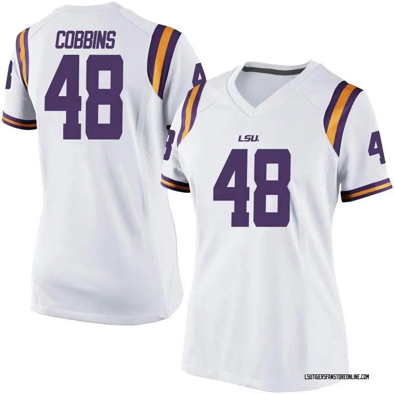 Replica Women's Kolaj Cobbins LSU Tigers White Football College Jersey