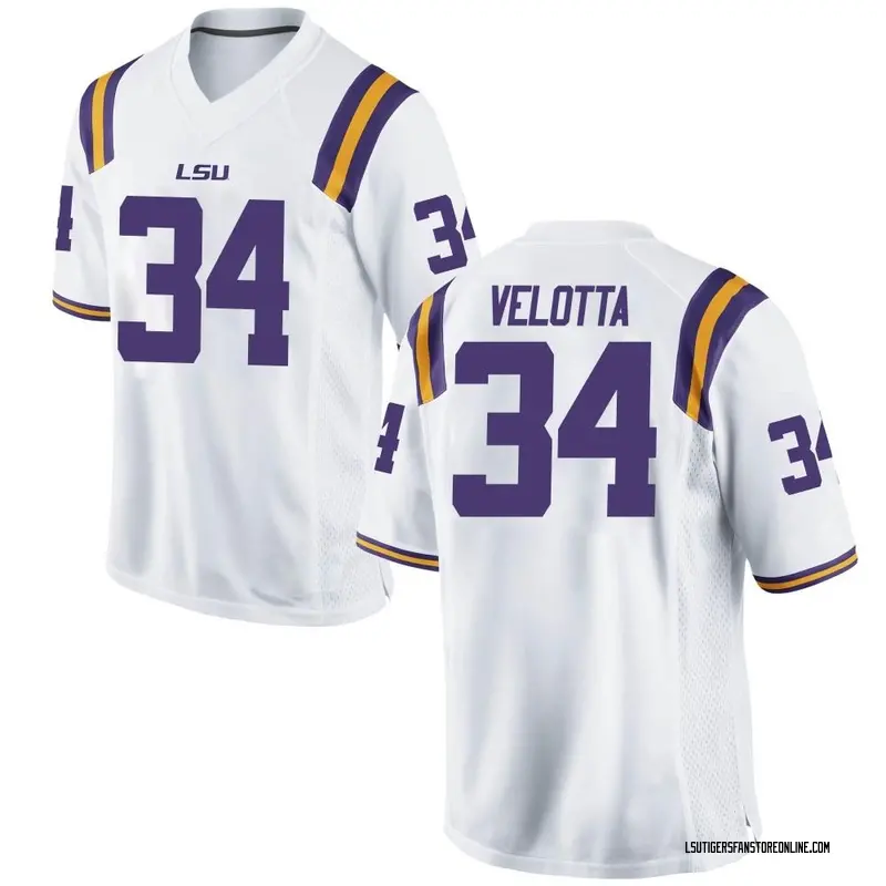 Replica Youth Skip Velotta LSU Tigers White Football College Jersey